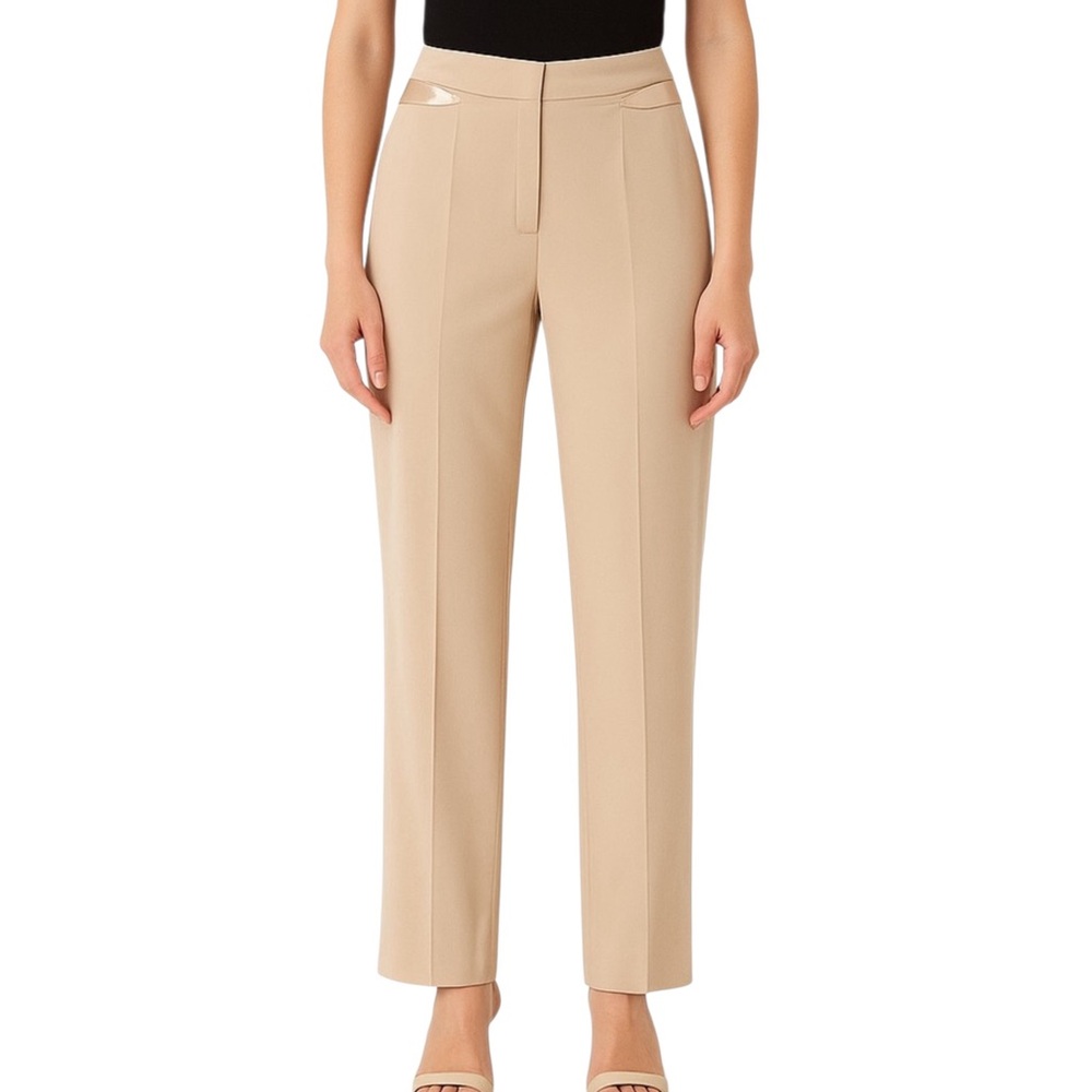 Simon Chang Beige Satin Trim High Waist Pants Size 10 - Picture 1 of 8